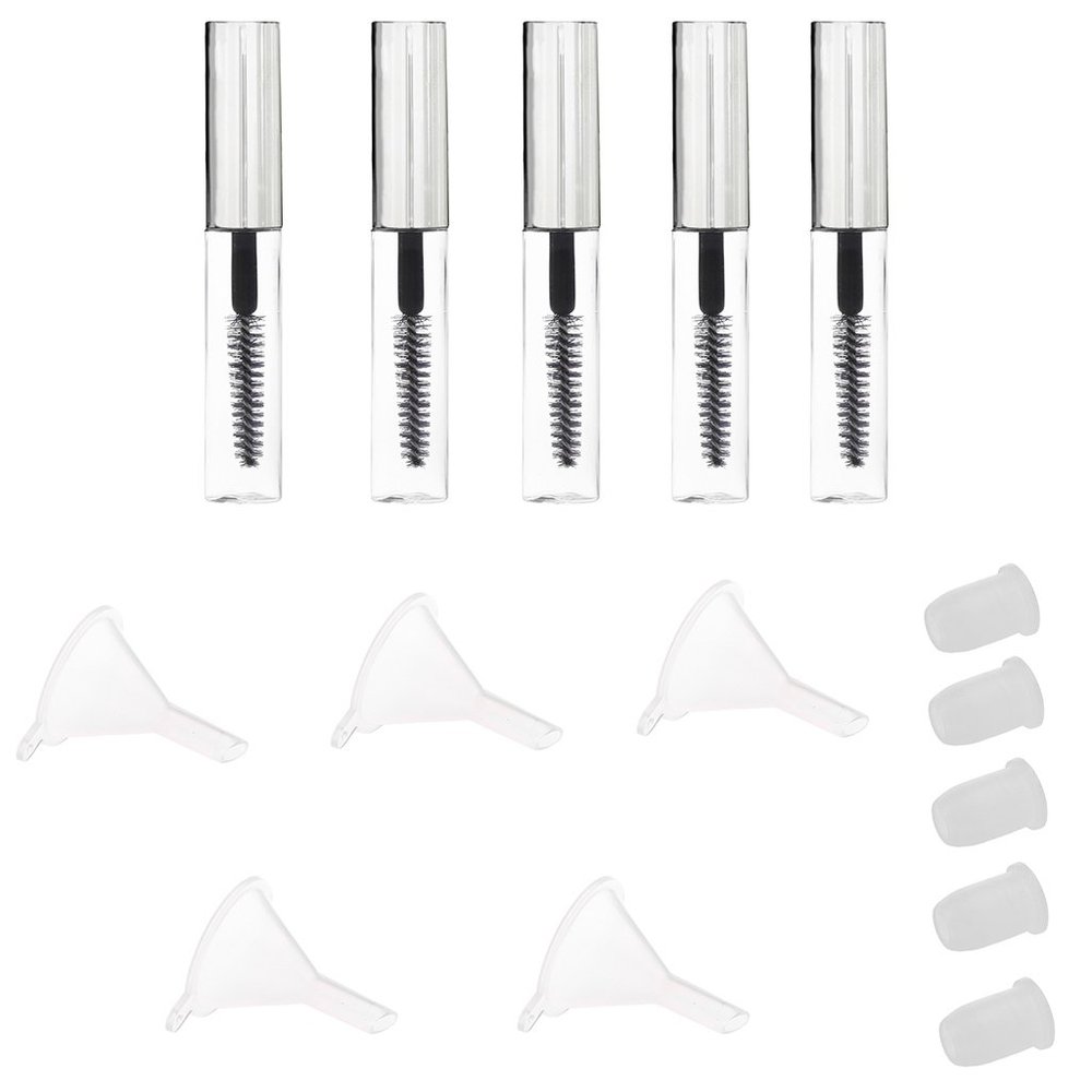 5 Refillable Mascara Bottles with Funnels, Portable Makeup Accessory Set for Travel, 4ml Capacity Containers with Plugs and Easy Refilling Funnel, Beginner Friendly Makeup Artist