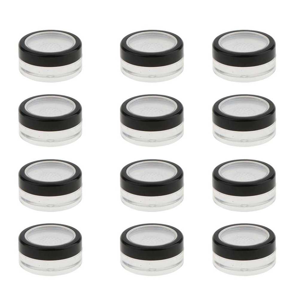 12PCS Refillable Loose Powder Containers with Sifter | Plastic Powder Box for Makeup | Portable and Convenient Cosmetic Pots | for Traveling and Daily Use | Clear and Black, 4.
