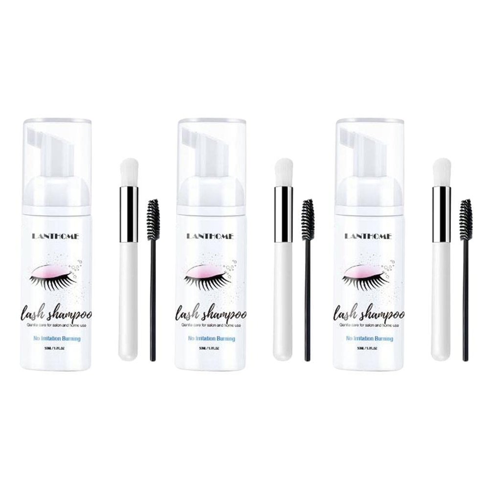 3x 50ml Foam Cleansing Eyelash Extension Shampoo Kit - Gentle Formula, Lids, Professional Tested - Eyelash Makeup r & Cleanser Bundle for Cleaning & Grafting - Perfect for Salon