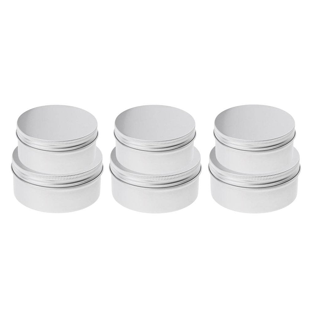 Set of 6 Aluminum Tins 200/250ml for Cosmetics and Storage - weight Spiral Screw Containers - for Lip Balms, Nail Art - Travel-Friendly
