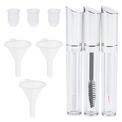 5ml Pack 3 | Transparent Empty Mascara Tubes & Lip Gloss Vials with Funnels - Acrylic | Refillable Containers for Eyelash Cream | 3pcs Set