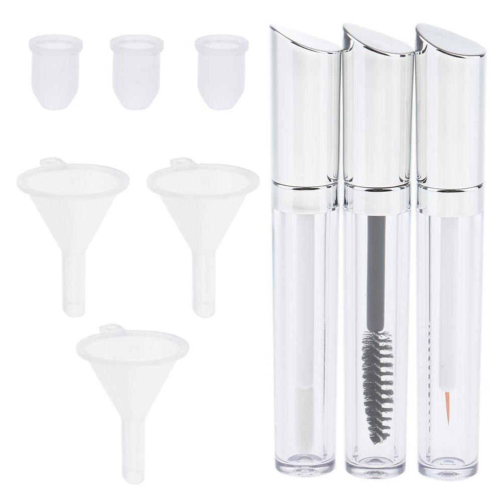 5ml Pack 3 | Transparent Empty Mascara Tubes & Lip Gloss Vials with Funnels - Acrylic | Refillable Containers for Eyelash Cream | 3pcs Set