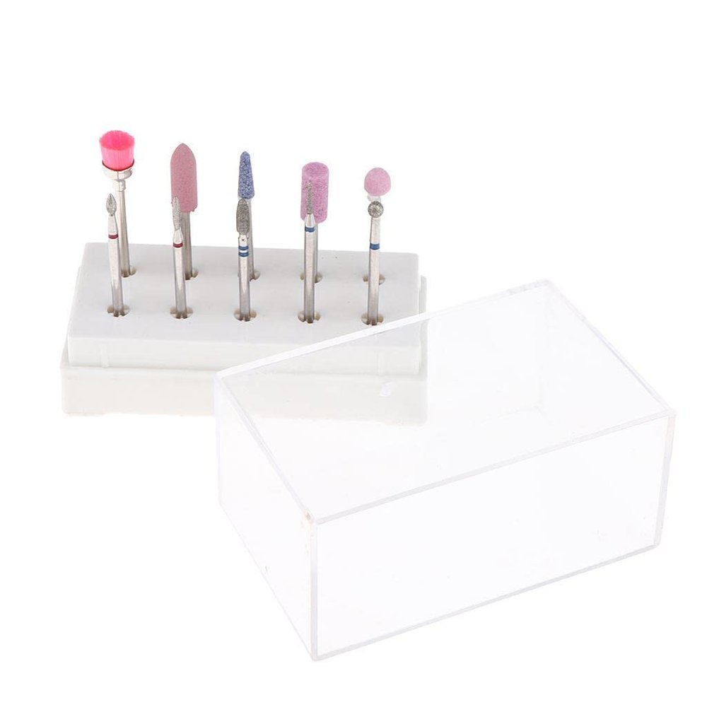 10x Quartz Nail Drill Bits Brush Set for Professional Manicurist Salon or Personal DIY Polishing, Grinding, and Reshaping with Free Storage Case - Nail Art Files for Electric