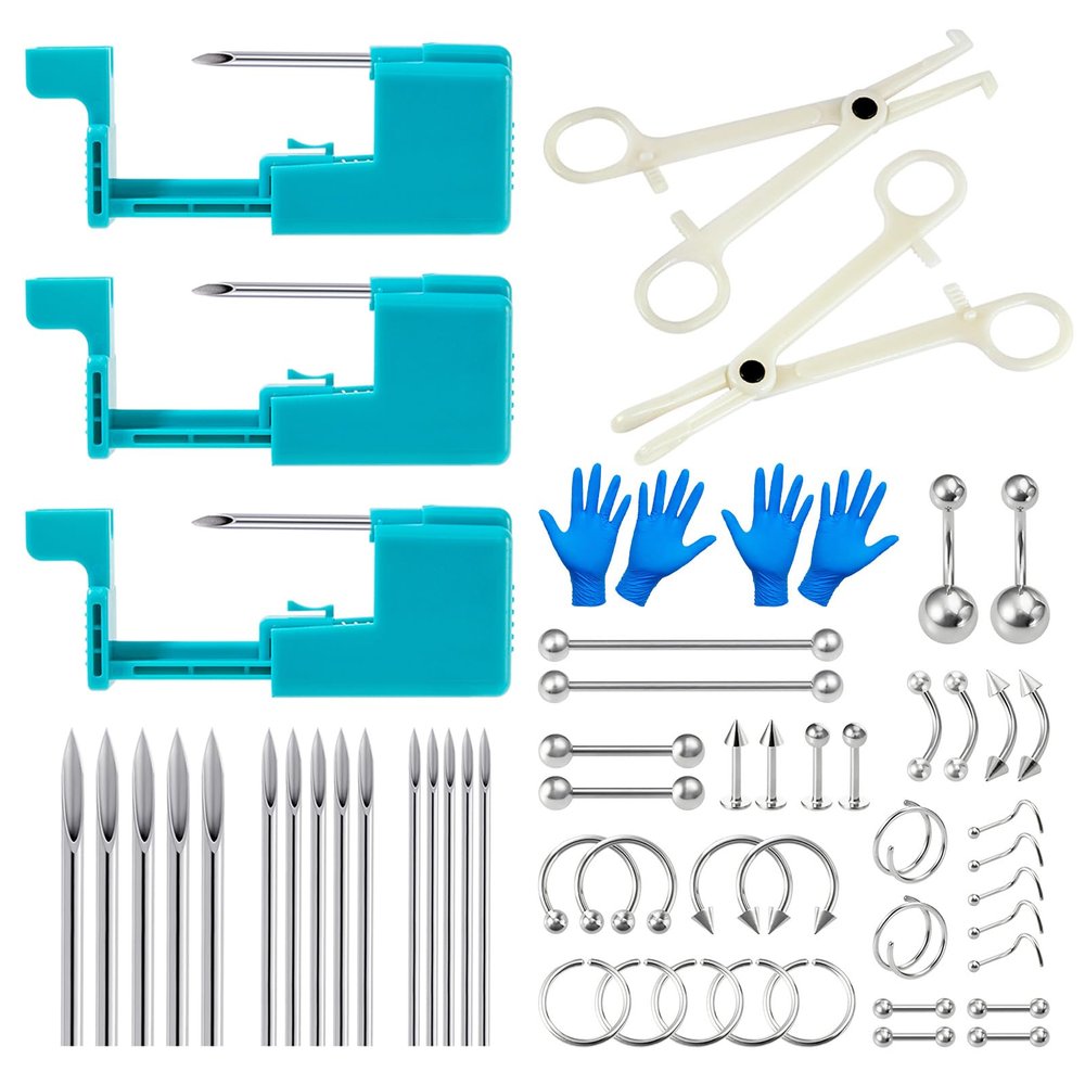 Beautidots 14G 16G 20G Body Piercing Kit for Belly Button/Lip/Tongue/Ear/Nose/Eyebrow/Nipple Piercing Gun Kits Safe Body Piercing Needle Tools for Women Men, 389-58pcs