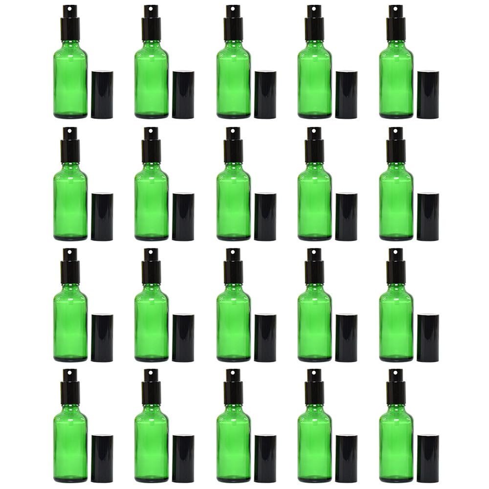 20Pcs 30ml Green Glass Spray Bottles with Fine Mist Sprayer Refillable Containers Glass Travel Bottles for Cosmetic, Essential Oils, Cleaning Solutions, Perfumes & More Liquids
