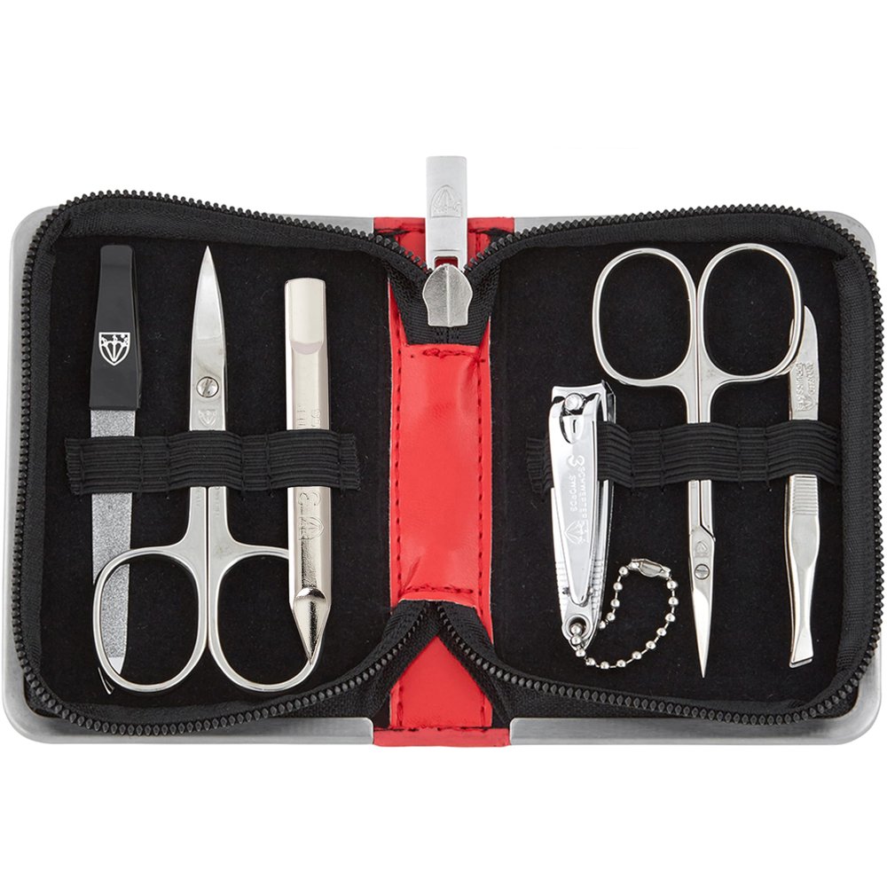 3 Swords Germany - brand quality 6 piece manicure pedicure kit set for professional finger & toe nail care with synthetic leather case - Made in Germany - red