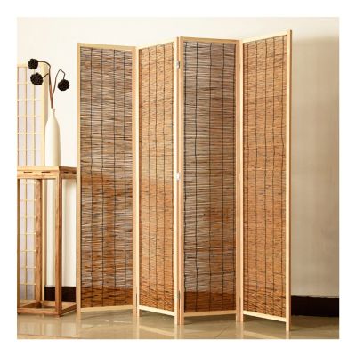 GOCHUSX Room Dividers Panel, Woven Folding Privacy Screen, Portable Freestanding Partition Wall for Home Living Room Bedroom Office Shop(Wood Colour,200x150cm)