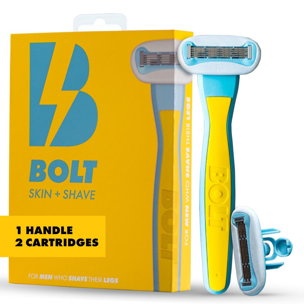 Bolt Skin + Shave Performance Razor for Mens Leg, Head, Chest & Arm Shaving  Ergonomic Zinc Alloy Handle, 5-Blade Cartridge with Aloe & Vitamin E, Designed for Coarse Hair  With 2 Cartridges