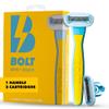 Bolt Skin + Shave Performance Razor for Mens Leg, Head, Chest & Arm Shaving  Ergonomic Zinc Alloy Handle, 5-Blade Cartridge with Aloe & Vitamin E, Designed for Coarse Hair  With 2 Cartridges view 1