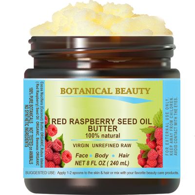 Botanical Beauty RED RASPBERRY SEED OIL BUTTER RAW 100% Pure Natural VIRGIN UNREFINED Cold-Pressed for Face, Skin, Body, Hair, Lip, Nails Rich in Vitamin E, Vitamin C (8 Fl Oz 240 ml)
