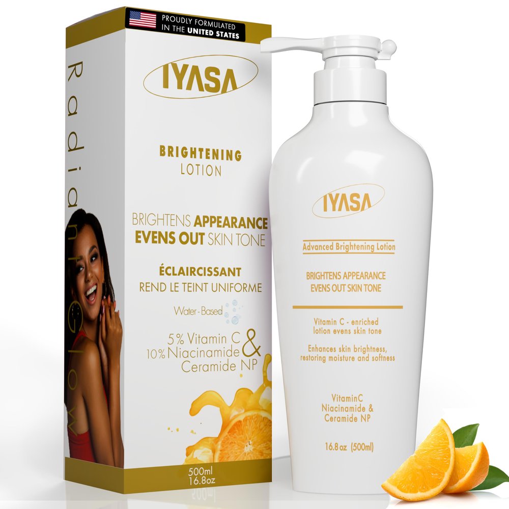 IYASA Advanced Brightening Lotion with 5% Vitamin C, 10% Niacinamide, Water based Skin Brightening Body Lotion, Even Tone, Dark Spot Remover, Lightening Body Lotion  16.8 oz,