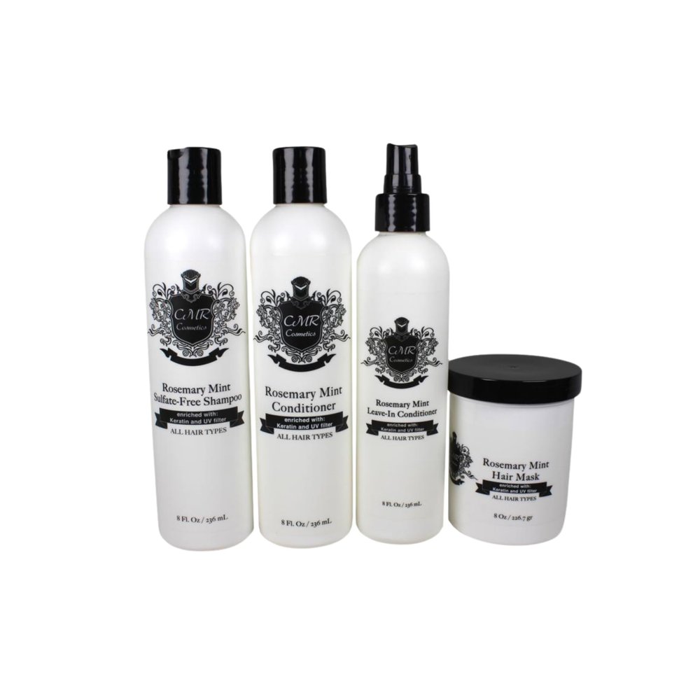 CMR Cosmetics Rosemary Mint Hair Care Collection - Sulfate-Free Shampoo, Nourishing Conditioner, Hydrating Leave-In, Intensive Hair Mask - Keratin & UV Protection for Lustrous, Manageable Hair