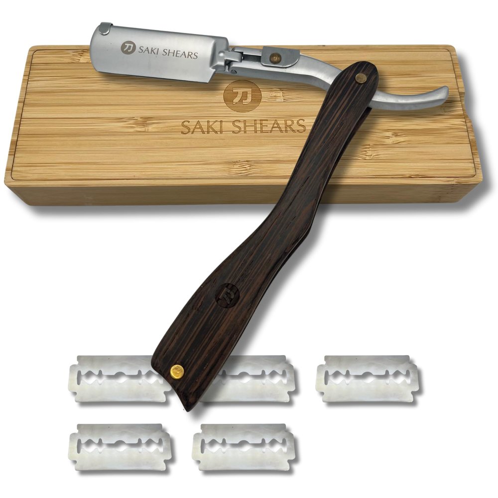 Straight Edge Shaving Razor with Disposable Blades - Wood Handle, Stainless Steel, Sharp (Medium Brown)