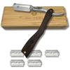 Straight Edge Shaving Razor with Disposable Blades - Wood Handle, Stainless Steel, Sharp (Medium Brown) view 1