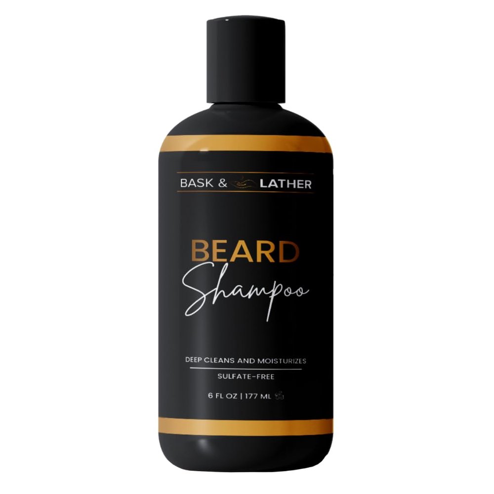 BASK & LATHER Beard Shampoo for Men, Beard Wash Gently Deep Cleans and Removes Buildup for All Hair Types, Conditioning & Hydrating Beard Care with Natural Ingredients, Sulfate Free, 6 fl oz