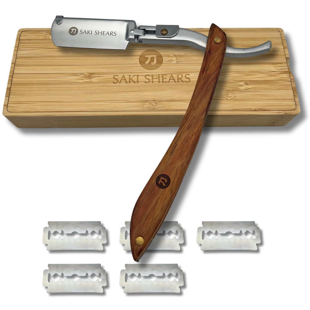 Straight Edge Traditional Shaving Razor with Disposable Blades - Cutthroat Men's Shave (Brown)