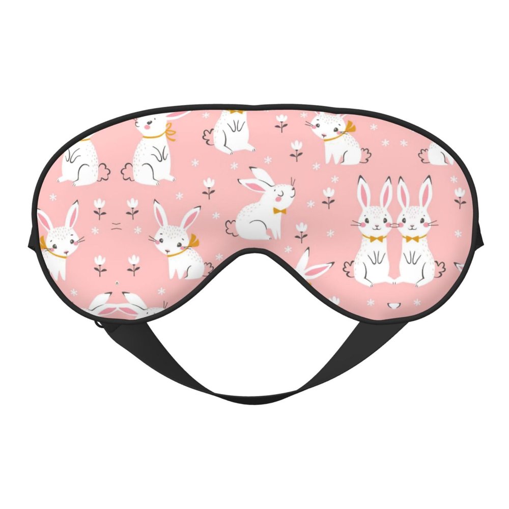 SSIMOO Cute White Bunnies Soft Sleep Eye Mask,Female Breathable Eye Patch,Perfect for Travel and Relaxation, Black