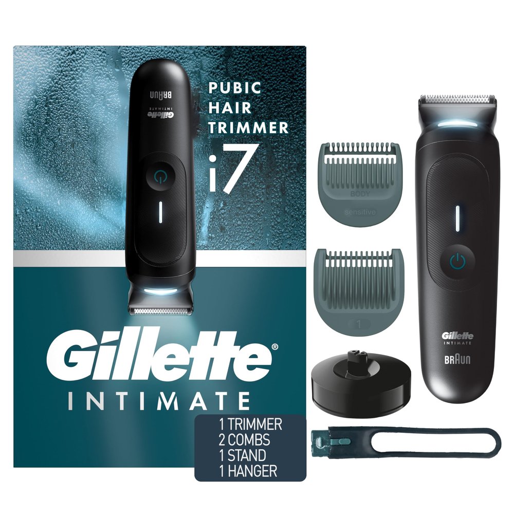 Gillette i7 Intimate Mens Premium Pubic Hair Trimmer, Waterproof LED Body Hair Trimmer for Men, Manscaping Body Groomer
