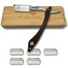 Straight Edge Shaving Razor with Disposable Blades - Solid Wood Handle, Stainless Steel Blades (Dark Brown) view 1