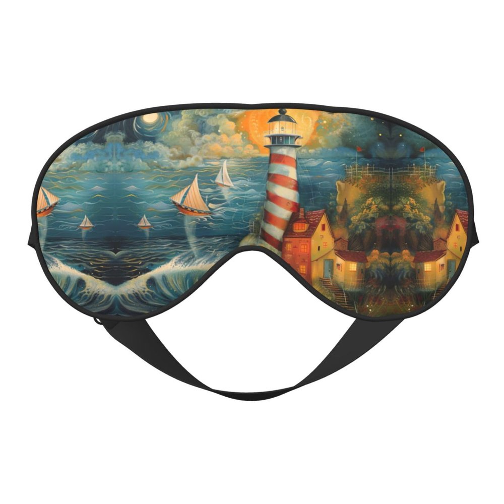 SSIMOO The Seaside Lighthouse Soft Sleep Eye Mask,Female Breathable Eye Patch,Perfect for Travel and Relaxation, Black