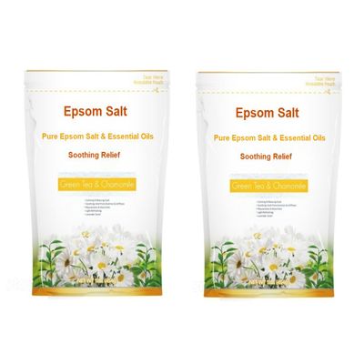 AmeriCan Goods 2/Pack Pure Epsom Salt Bath Soak Soothing Relief Green Tea & Chamomile with Essential Oils 36.4 oz Calming Relaxing Rejuvenates