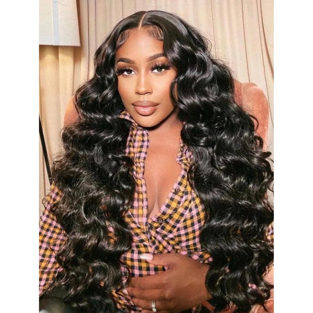 28inch Synthetic Lace Wig Long Wavy Hair for Woman for Hair Loss Natural Fashion Lace Wigs (Black,With lace)