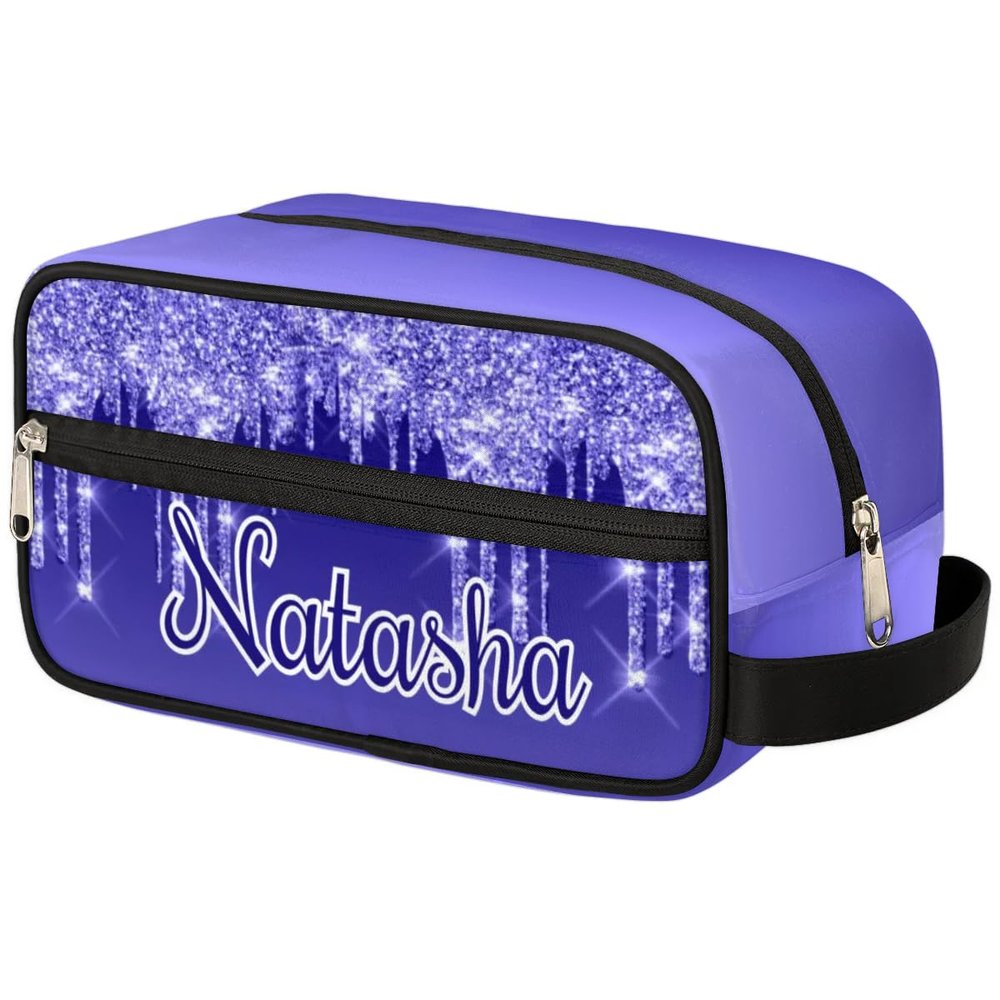 RIRIX Personalized Gift Travel Makeup Bag for Women Girls, Cosmetic Bag Make Up Bag Organizer Toiletry Bag Christmas Birthday Mother's Day Gift Glitter DripsPurple