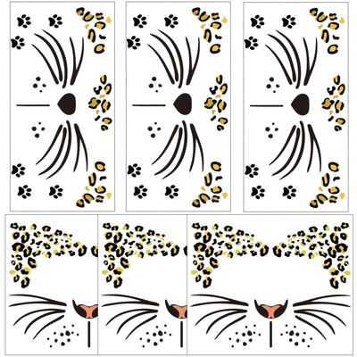 Fake Cheetah Face Tattoos 6-Sheet Leopard Print Temporary Tattoo Whisker Tattoos