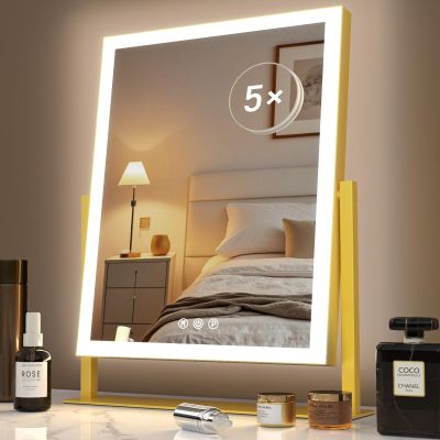 Gvnkvn Lighted Makeup Mirror, Hollywood Vanity Mirror with Lights, Three Color ModesDetachable 10X Magnification Mirror, Smart Touch Control, 360Rotation (15.2in)