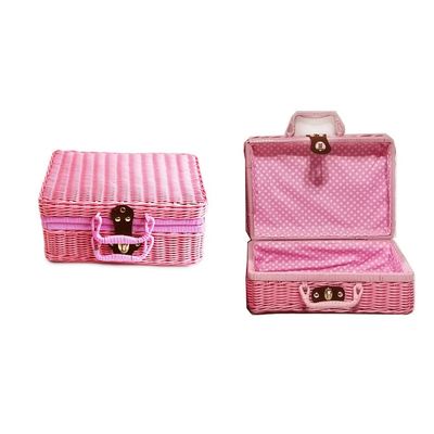 BGHEWRT Cosmetic Storage Box Portable Rattan Handbag Environmental Protection Material Imitation Rattan Retro Suitcase Cosmetic Storage Box Decorative Makeup Case