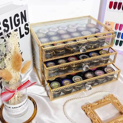 BGHEWRT 3/4 Layers Transparent Storage Box, Clear Acrylic Display Case, Golden Jewelry Organizer Makeup Brushes Container, Birthday