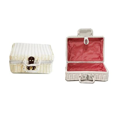 BGHEWRT Cosmetic Storage Box Portable Rattan Handbag Environmental Protection Material Imitation Rattan Retro Suitcase Cosmetic Storage Box Decorative Makeup Case