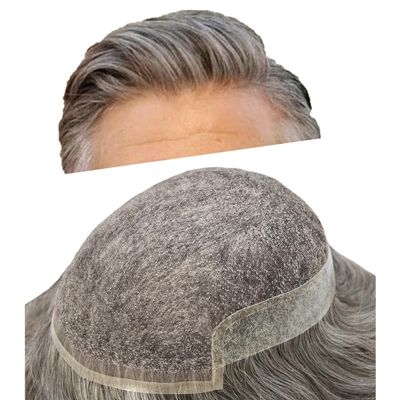 Healthlif Mens Toupee Remy Human Hair System For Men Bleached Knot Toupee Hair Piece For Men French Lace Toupee For Men Hairpiece 6X8#1B60#1B Off Black+60% Grey 100% Density