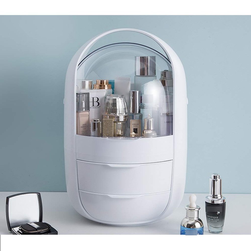 BGHEWRT Makeup Organizer Makeup Organizer Oval Transparent Cosmetic Storage Display Cabinet Large Capacity Can Hold Jewelry Makeup Brush Lipstick Etc It Can Be Portable Handle Makeup Storage