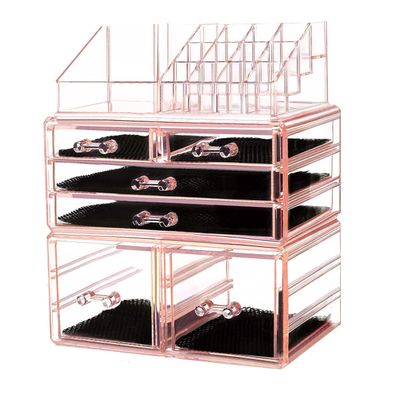 Acrylic Clear Makeup Storage Organizer,Drawers Skin Care X Large Cosmetic Display Cases Stackable Storage Box with 11 Drawers for Dresser,Purple