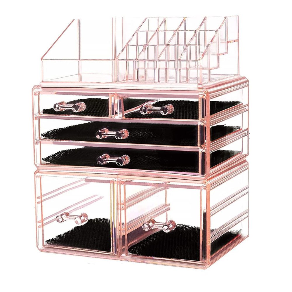Acrylic Clear Makeup Storage Organizer,Drawers Skin Care X Large Cosmetic Display Cases Stackable Storage Box with 11 Drawers for Dresser,Purple