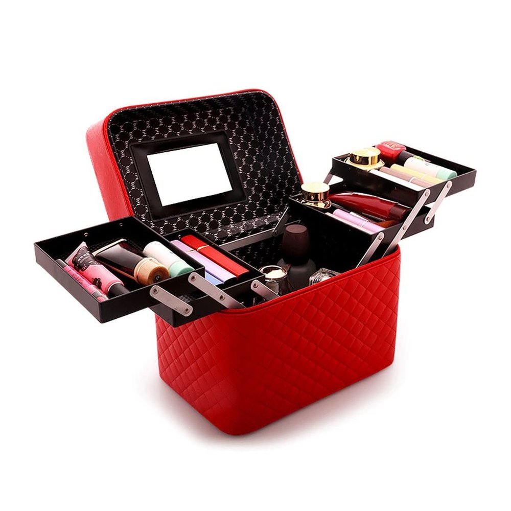 BGHEWRT Cosmetic Storage Box Portable Large Capacity Cosmetic Storage Box Professional Makeup Artist Makeup Kit Multi-Layer Foldable Travel Case Decorative Makeup Case