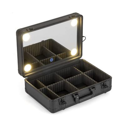 BGHEWRT Cosmetic Storage Box Makeup Artist Suitcase Professional Beauty Nail Box with Mirror LED Light Travel Cosmetics Storage Organizer Tool Box Decorative Makeup Case