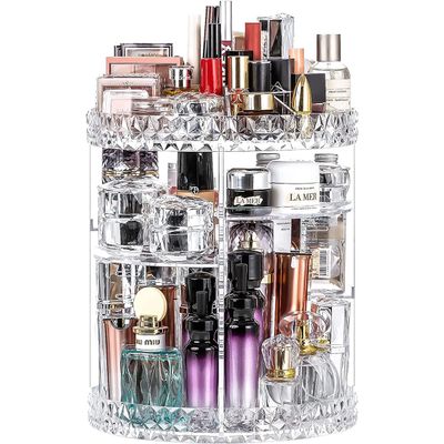 360 Degree Rotating Makeup Organizer,7 Layers Adjustable Makeup Storage Organizer Box for Lipstick And Brushes,Large Capacity Acrylic Cosmetic Display Cases for Dresser And Bathroom,Clear