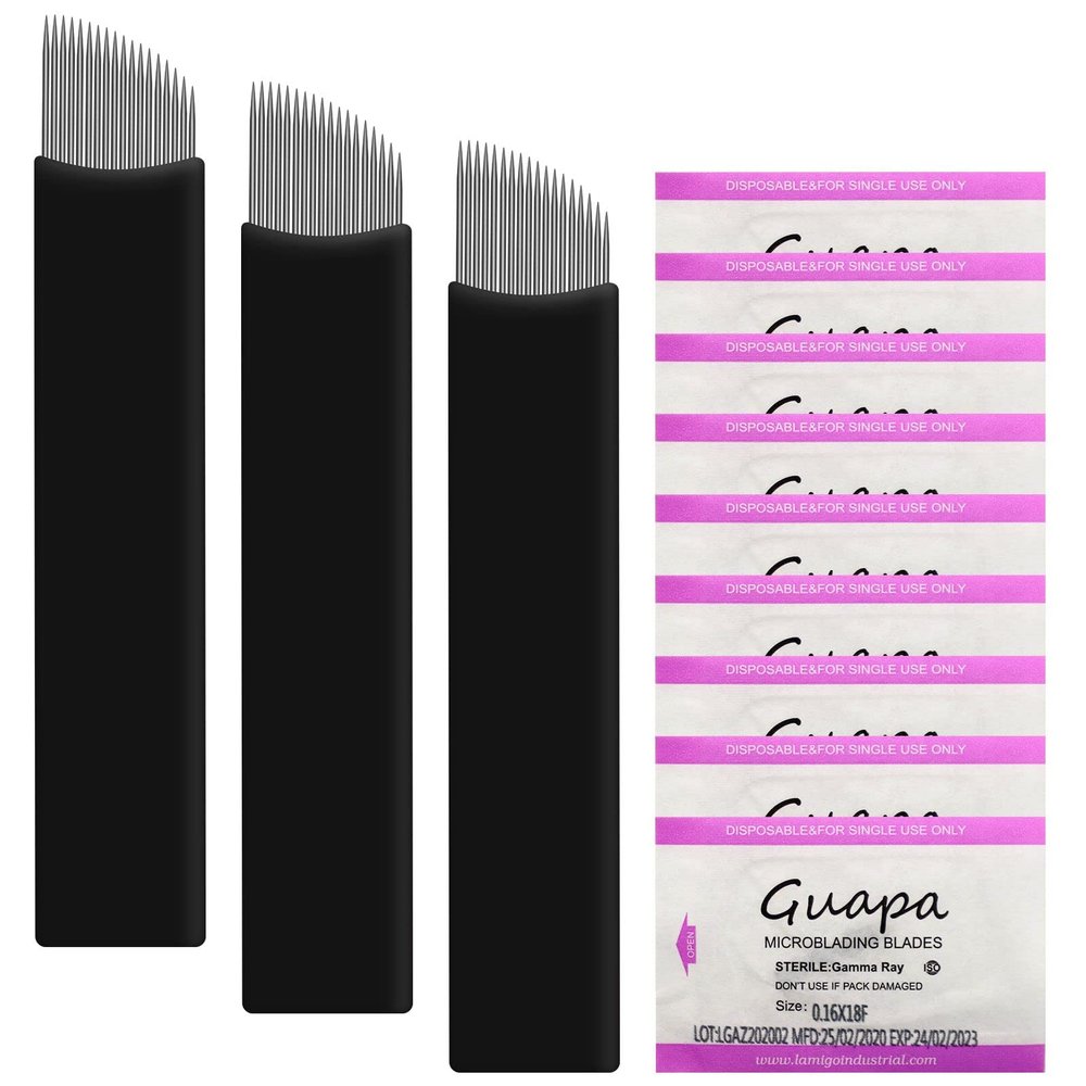 Black 0.16mm Microblading Needle 18U Shape Nano Eyebrow Tattoo Needles for Tattoo Manual Tebori Flex Blades U and Slope Shape Permanent Makeup Needles (Pack of 30PCS 18Pins)
