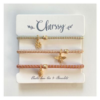 Decorative Hair Tie Bracelets for Women, 3 pcs Gold Bee & Pine Cone Bracelets, Cute Hair Ties for Ponytail Holders & Thick Hair