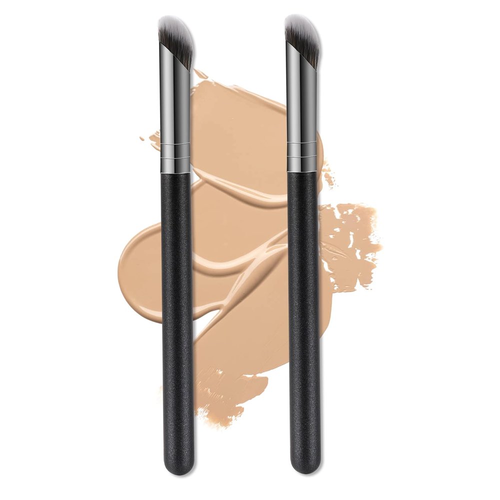 2 PCS Angled Concealer Brush Under Eye Small Synthetic Bristles Makeup Brush Eye Makeup Brushes Multitask Foundation Nose Contour Coverage Brushes for Liquid Cream Powder Concealer Cosmetic