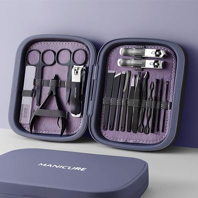 18in1 Stainless Steel Manicure Pedicure Kit, Nail Clipper Set, Hawksbill Pliers, Professional Toolkit, Green Case (Black)