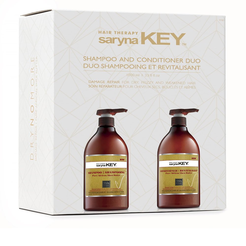 Saryna Key Shampoo and Conditioner for Damaged Hair with Pure African Shea Butter - Professional Keratin Treatment - Sulfate Free, No Parabens, Cruelty Free (1000ml/33.8oz)