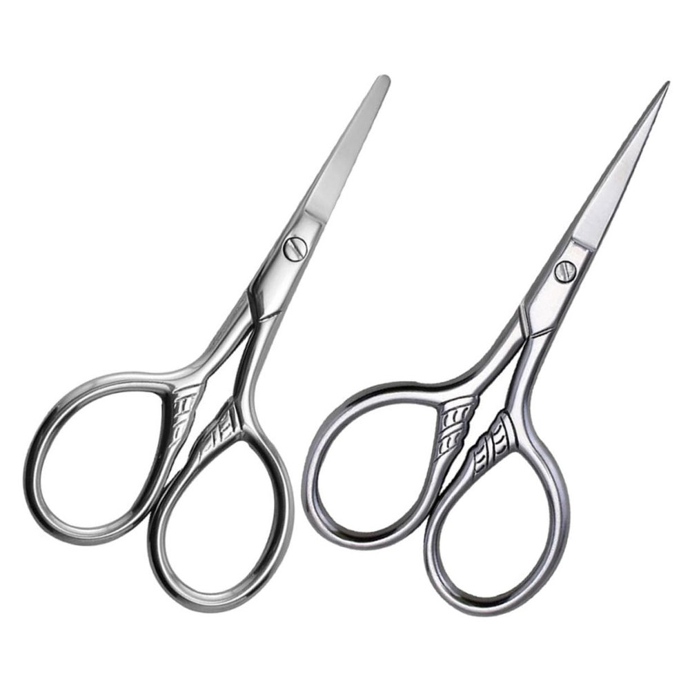 BIUDECO 2pcs Stainless Steel Grooming Scissors Eyebrow Beard Nose Hair Trimming Tools with Rounded and Sharp Tips for Men and Women