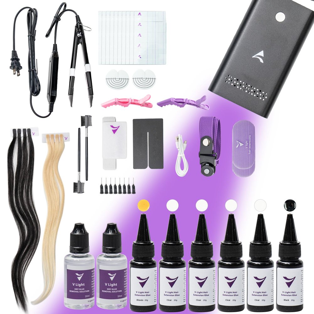 NinthAvenue Basics V-Light Hair Extensions Kit, V Light Hair Extensions Lamp*1 V Light Hair Extensions Kit Glue*2 Uv Light Hair Extension Remover*1 V Light Hair Extensions Set For Salon Or Diy At Home