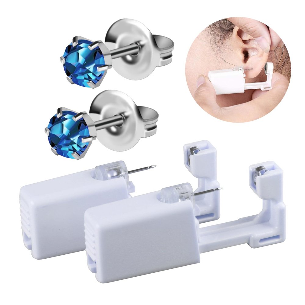 BeiLaiSun 2 Pack Ear Piercing Gun Safe Home Use Ear Piercing Kit Self Use Ear Piercer Disposable Piercing Ear Gun with 5mm Ear Stud520#