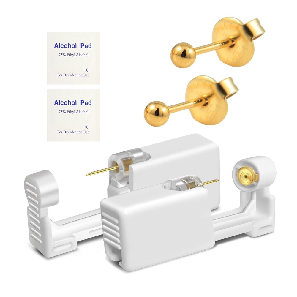 BeiLaiSun 2 Pack Safe Home Use Ear Piercing Gun Kit Self Use Ear Piercing Tool One time Use Ear Piercing Unit with 24K Gold Earring Stud204#