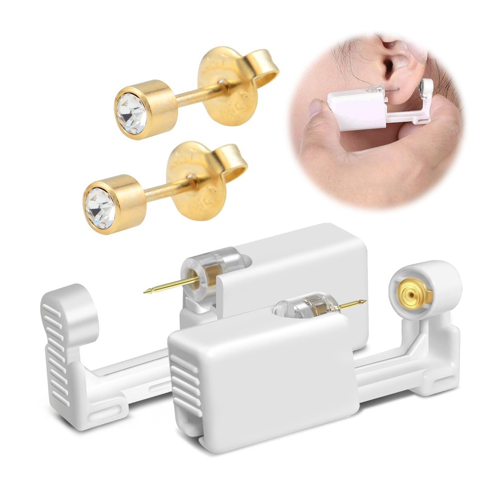 BeiLaiSun 2 Pack Aseptic Ear Piercing Gun Kit Self Use Ear Piercer at Home Piercing Ear Gun with Preloaded 24K Gold Earring Stud231#