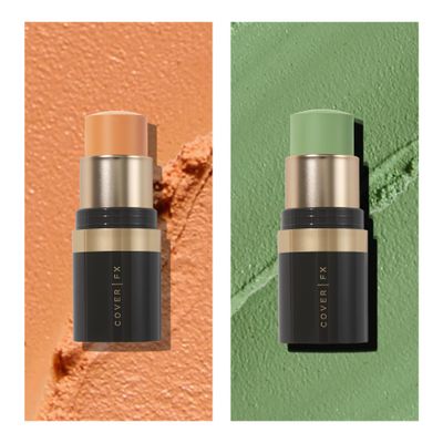COVER FX Correct Stick Color Correcting Duo, Matcha + Bourbon - Redness Correcting Green Concealer - Brightening Darkness Neutralizer